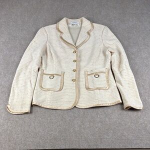 St. John Collection Cream Tweed Blazer Peach Accents Button Up Jacket Size 12